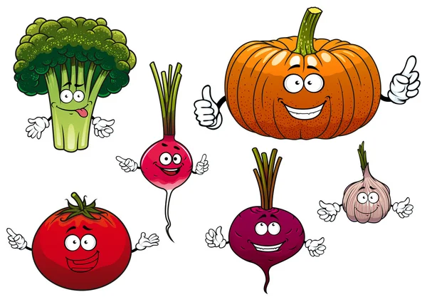 Personnages drôles isolés de légumes de bande dessinée — Image vectorielle