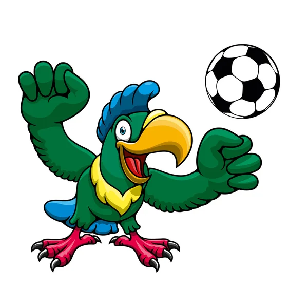 Cartoon parrot player with soccer ball — Stock Vector