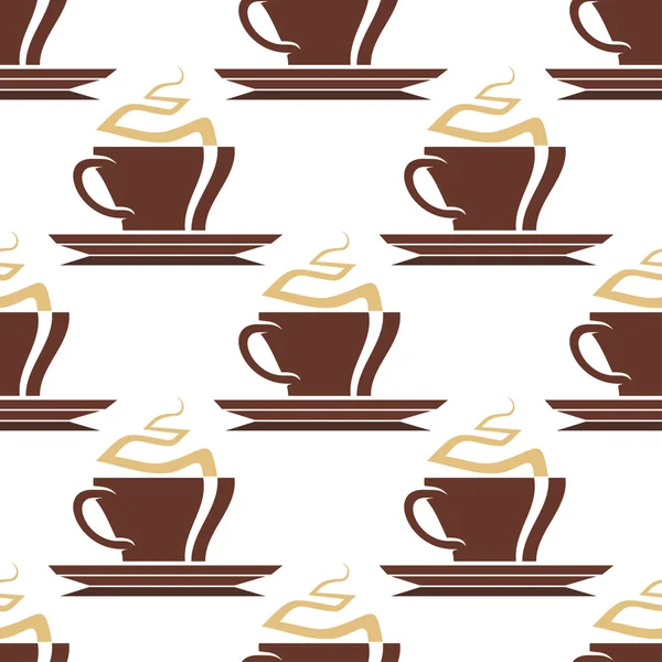 Brown cups of hot coffee seamless pattern — Stock Vector