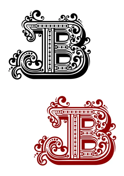 Letter B with calligraphic swirls and dot ornament — Stockvector