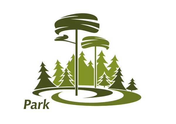Ícone de paisagem parque com árvores evergreen —  Vetores de Stock