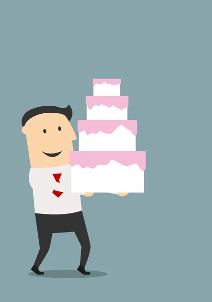 Businessman carrying a birthday cake — Stock Vector