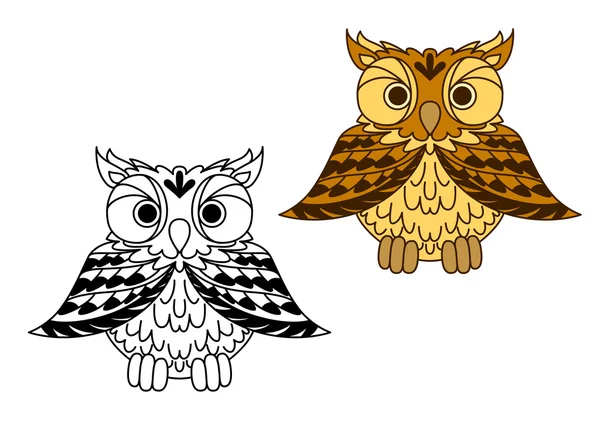 Cute little cartoon owl with outspread wings — ストックベクタ