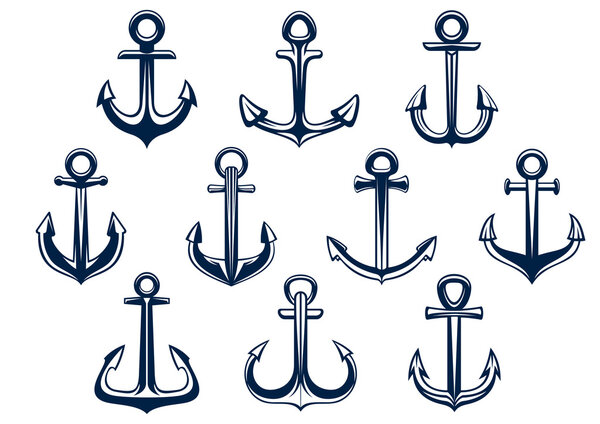 Heraldic set of marine ships anchors