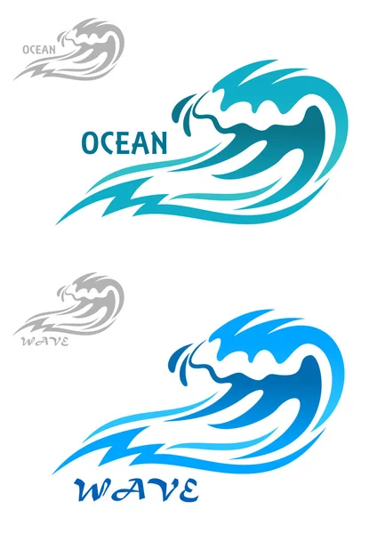 Cresta ondulante ola azul del océano — Vector de stock