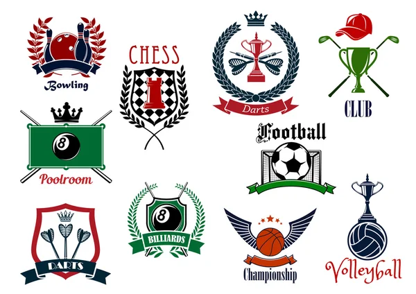 Различные спортивные эмблемы и иконки — стоковый вектор