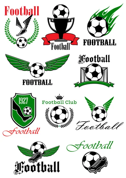 Iconos de fútbol con artículos de deporte juego — Archivo Imágenes Vectoriales