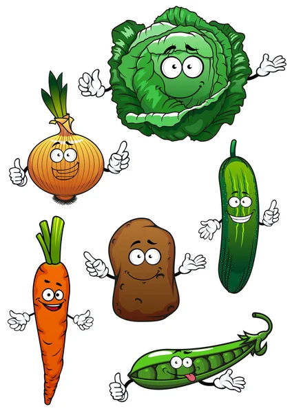 Fresh healthful vegetables cartoon characters — Stock vektor