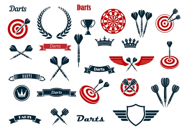 Darts game ditems and heraldic elements — Stok Vektör