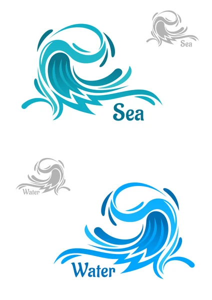 Mächtige Symbole der blauen Ozeanwelle — Stockvektor