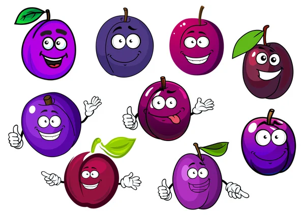 Cartoon fresh purple plum fruits — Stok Vektör