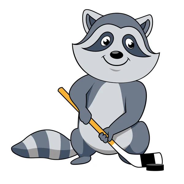 Cartoon raccoon with hockey stick and puck — Stockový vektor