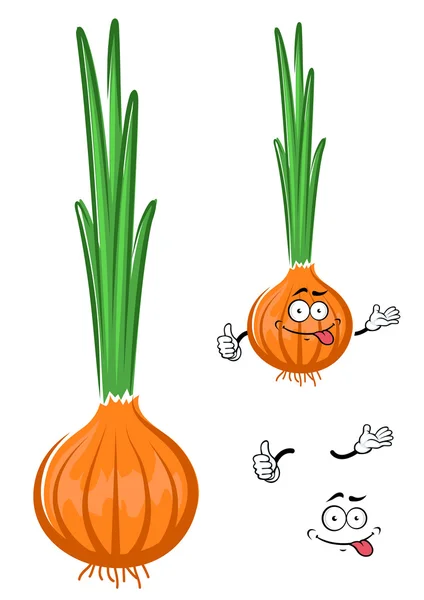 Caricature vert oignon caractère végétal — Image vectorielle