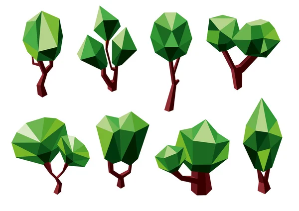 Arbori poligonali 3D verde pictograme — Vector de stoc