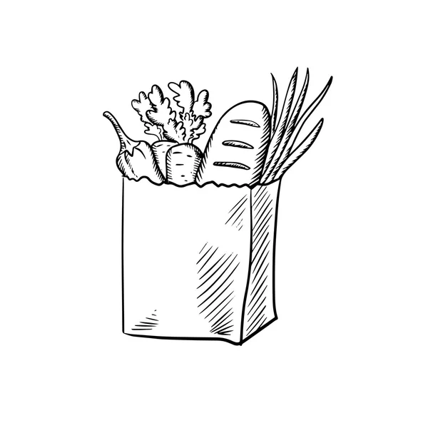 Fresh vegetables and bread in paper bag — 스톡 벡터