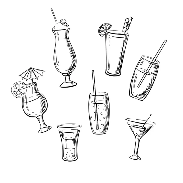 Drinks, cocktails and beverages sketches — Stock Vector