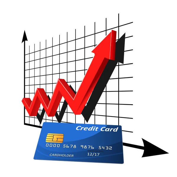 บัตรเครดิตธนาคารที่มีกราฟเพิ่มขึ้น — ภาพเวกเตอร์สต็อก