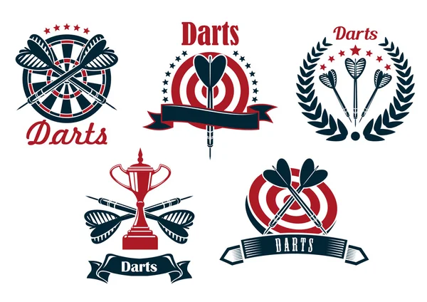 Darts game icons with dartboard and arrows — Stock Vector