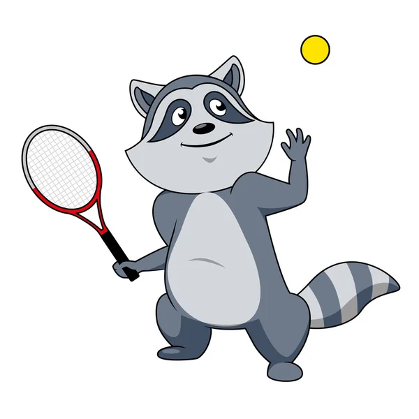 Cartoon raccoon tennis player character — Stockový vektor