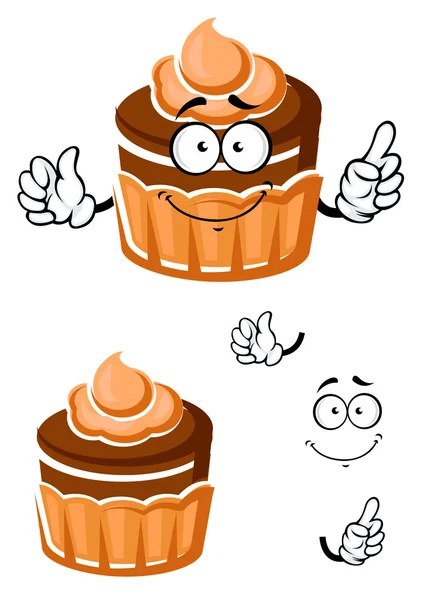 Cartoon chocolate cupcake with caramel cream — ストックベクタ