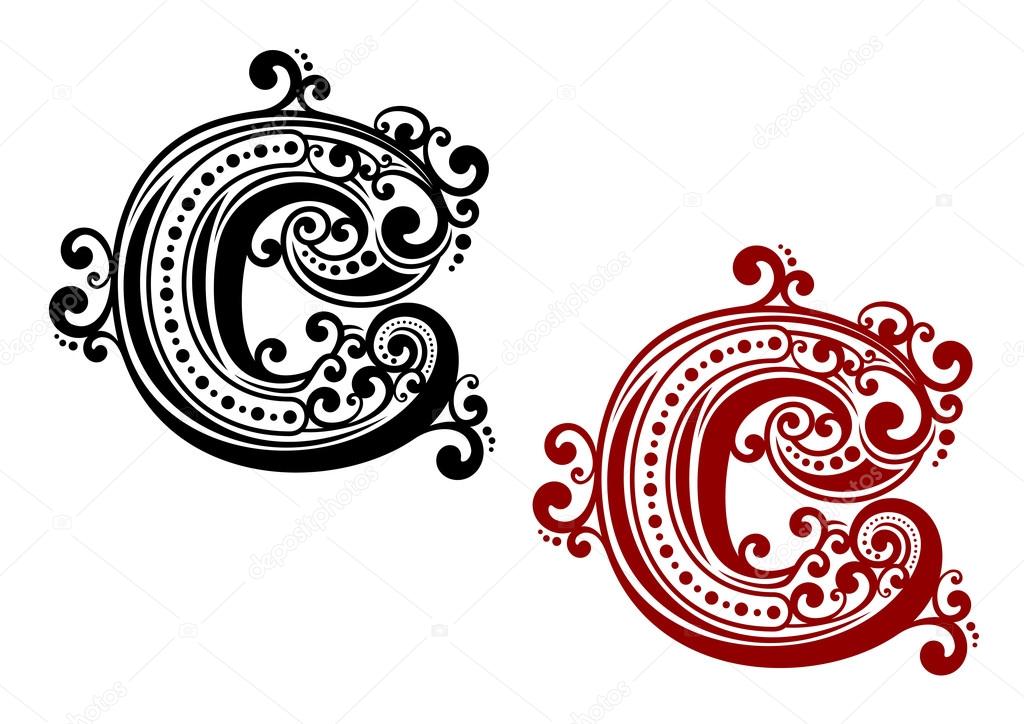 Capital letter C with curly elements