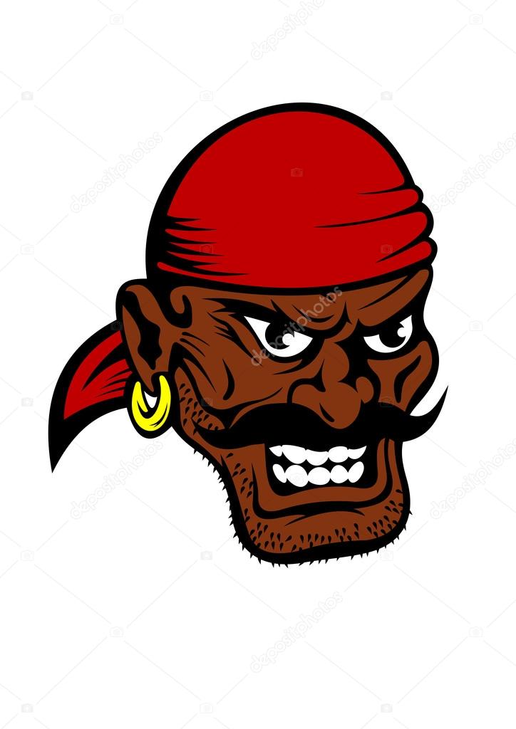 Fierce dark-skinned cartoon pirate character