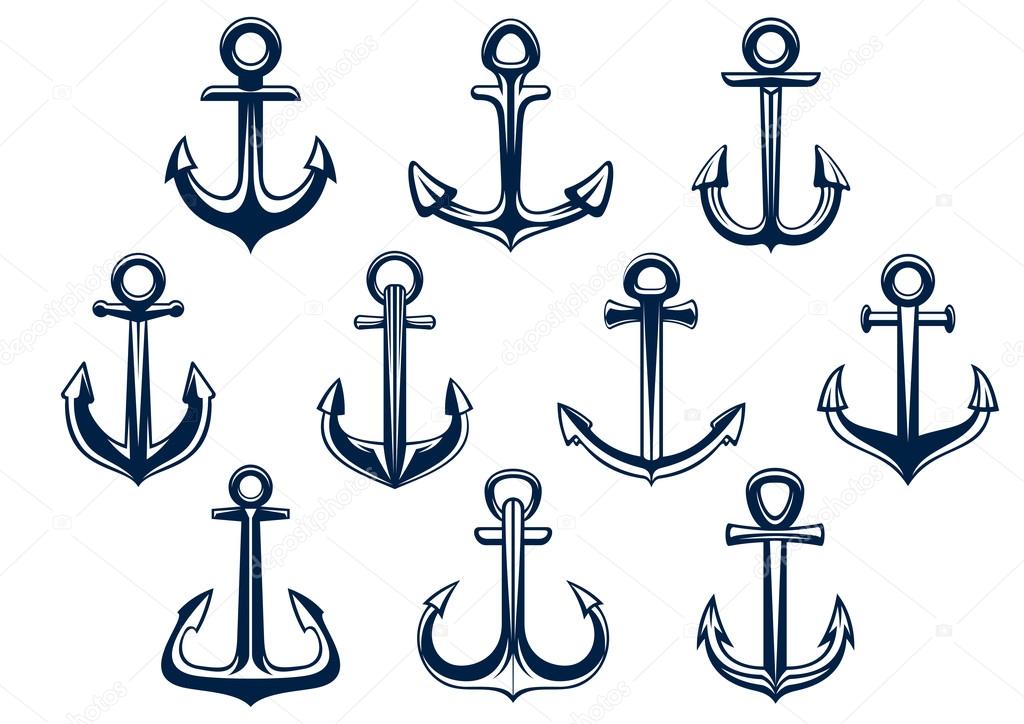 Heraldic set of marine ships anchors