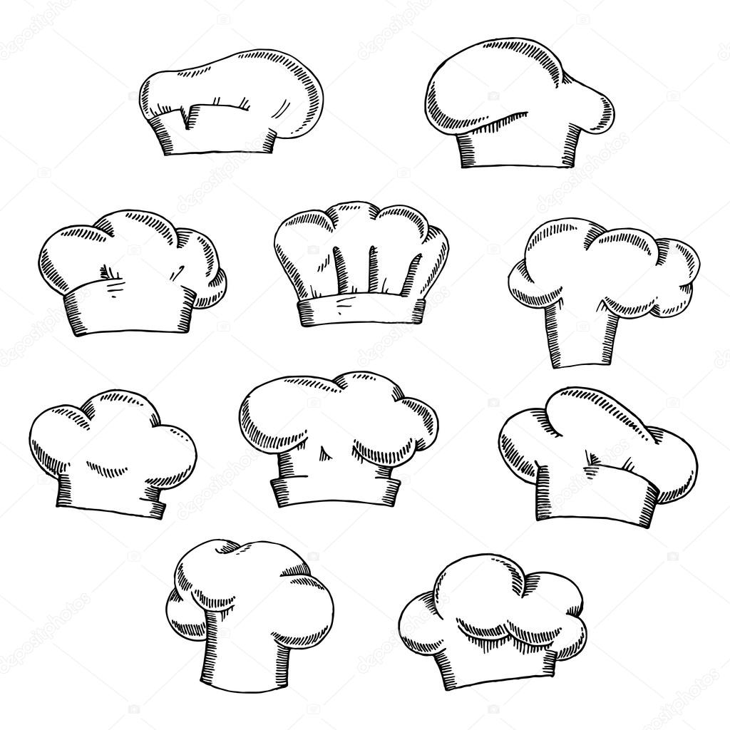 Chef and baker hats or toques sketches
