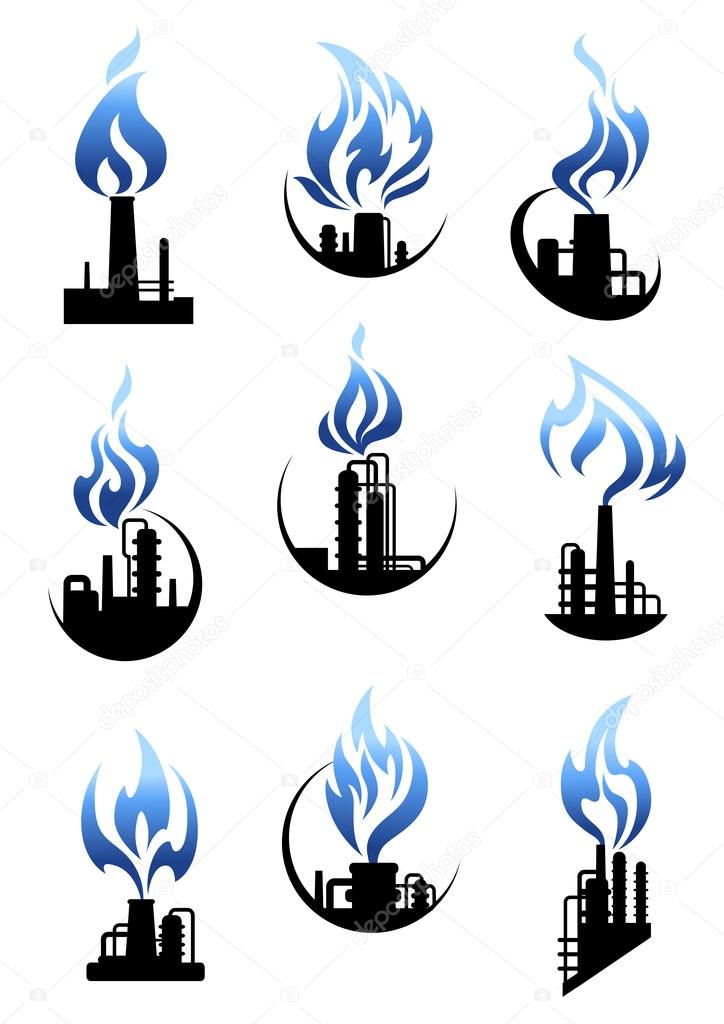 Gas and oil industry factories icons set
