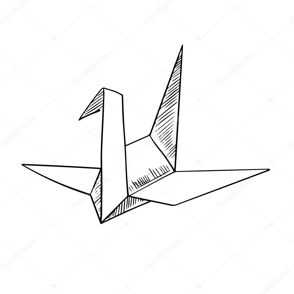 Origami crane paper bird sketch icon