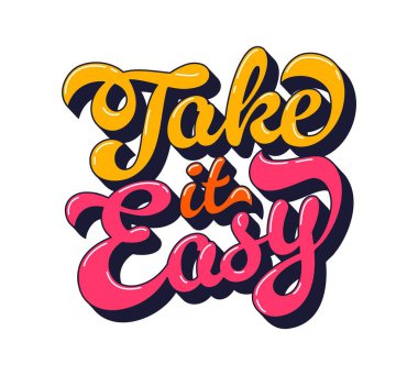 Hippi funky retro, tipografiden kolay alıntı yap. Retro el yazısı tipografi, acayip hippi parlak sarı ve kırmızı vektör cümle metni. Motivasyon senaryosu ya da klasik ilham verici alıntı