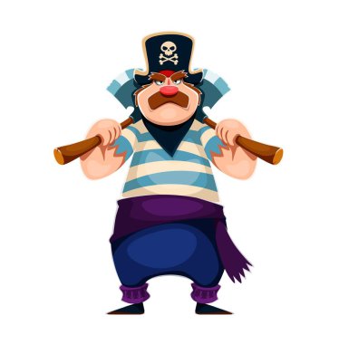Çizgili gömlekli, mavi pantolonlu ve mor kuşaklı bir korsan karakteri. Omuzlarında iki ağır tahta balta taşıyan korsan. Çocuk oyunu ve doğum günü için çizgi film haydutu kişiliği