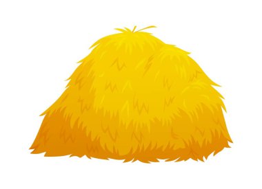 Çizgi film samanlığı altın sarısı samandan yapılmıştır. Hasat, tarım ve kırsal yaşamı temsil eder. İzole edilmiş vektör kırsal mevsimlik saman yığını ya da yığın, köyde ya da çiftlikte kuru ot