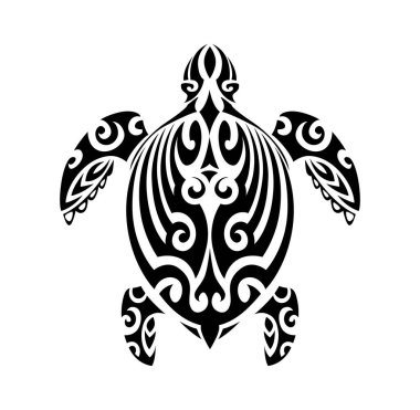 Maori deniz kaplumbağası hayvan kabilesi siyah dövme ya da parmak izi. Polinezya kabilesinin grafik baskısı, Maori savaşçısı halk dekorasyonu. Samoalı etnik siyah dövme