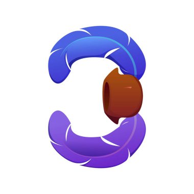 Korsan çizgi film yazı tipi veya Karayip korsan yazı tipi, 3 numaralı vektör tipi. Korsan yazı tipi veya korsan yelken tipi için papağan kuşu tüyü şeklinde üç numaralı tipografi rakamları