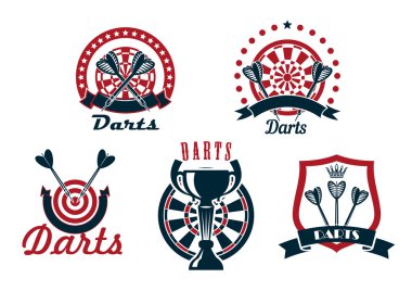 Darts game icons or symbols set clipart