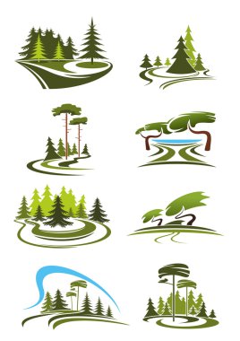 Park, garden and forest landscape icons