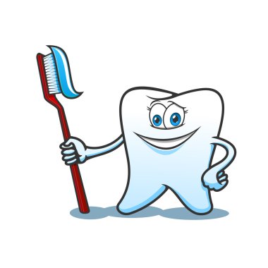 Cartoon tooth with brush and toothpaste