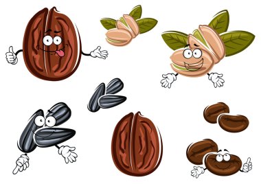Isolated cartoon nuts, seeds and grains