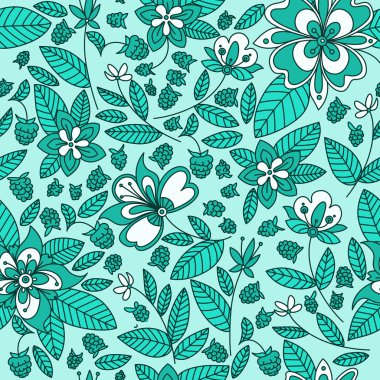 Raspberry floral seamless pattern background