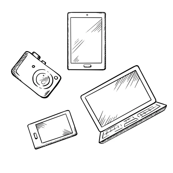 Smartphone, tablet pc, laptop and camera — 图库矢量图片