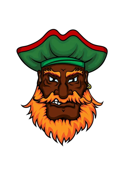Cartoon pirate captain in green hat — Stock vektor