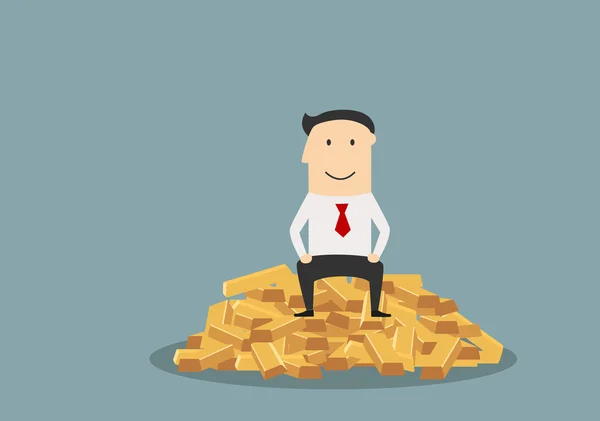 Businessman sitting on a gold bars — 스톡 벡터