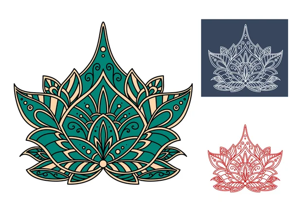 Green paisley flower with indian ornament — Stok Vektör