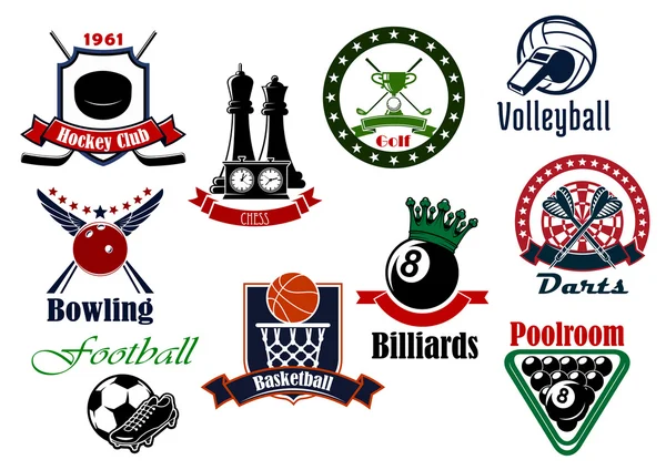 Heraldic sport icons with game items — Stock Vector