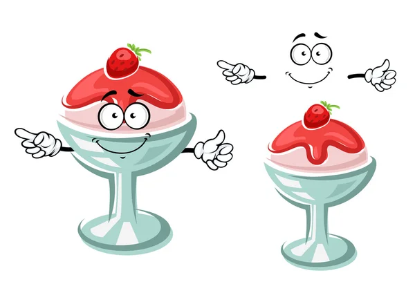 Cartoon sundae ice cream with strawberry — Stockvector