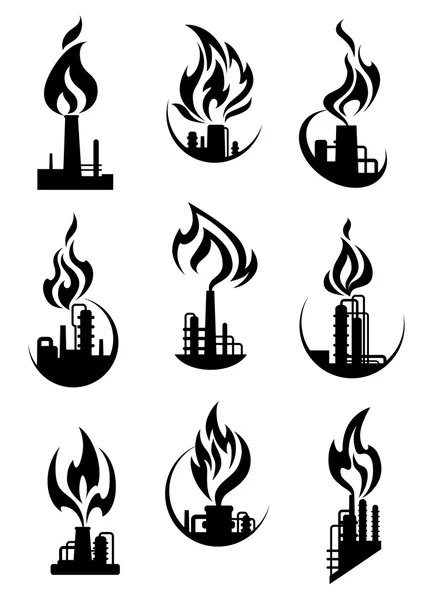 Iconos de fábrica química industrial negra — Archivo Imágenes Vectoriales