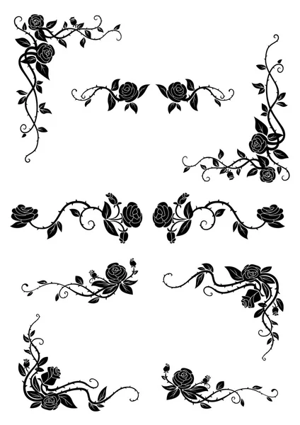 Fronteras florales con flores de rosas en flor — Archivo Imágenes Vectoriales