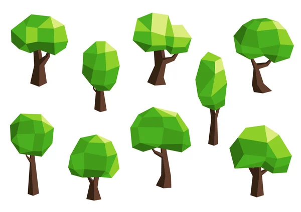 Ícones de árvores poligonais abstratas verdes —  Vetores de Stock