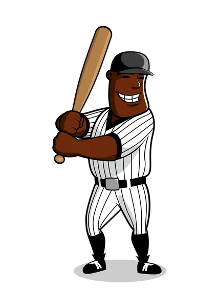 Cartoon baseball player character with bat — Stock Vector